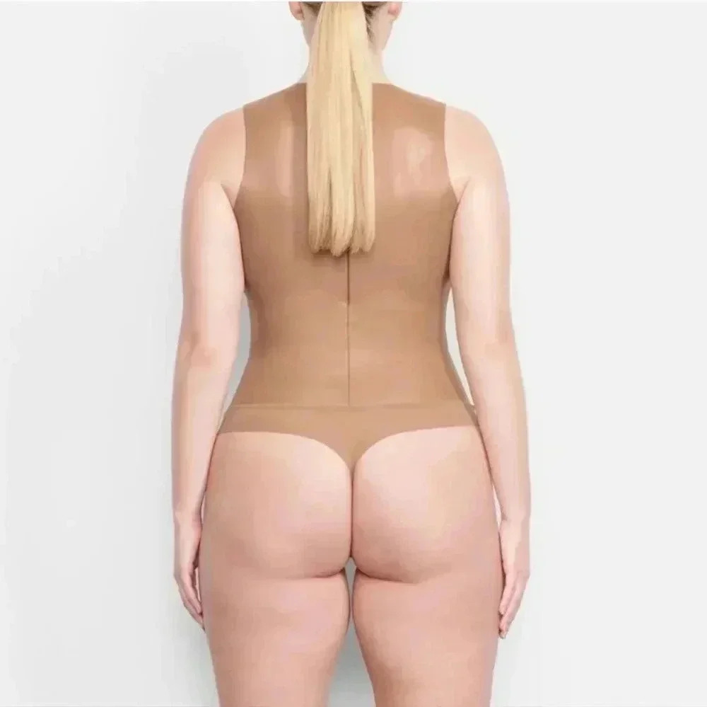 SKIMS Faux Leather Brown (Jasper) Crew Neck Bodysuit Size XL NWT - Picture 4 of 15